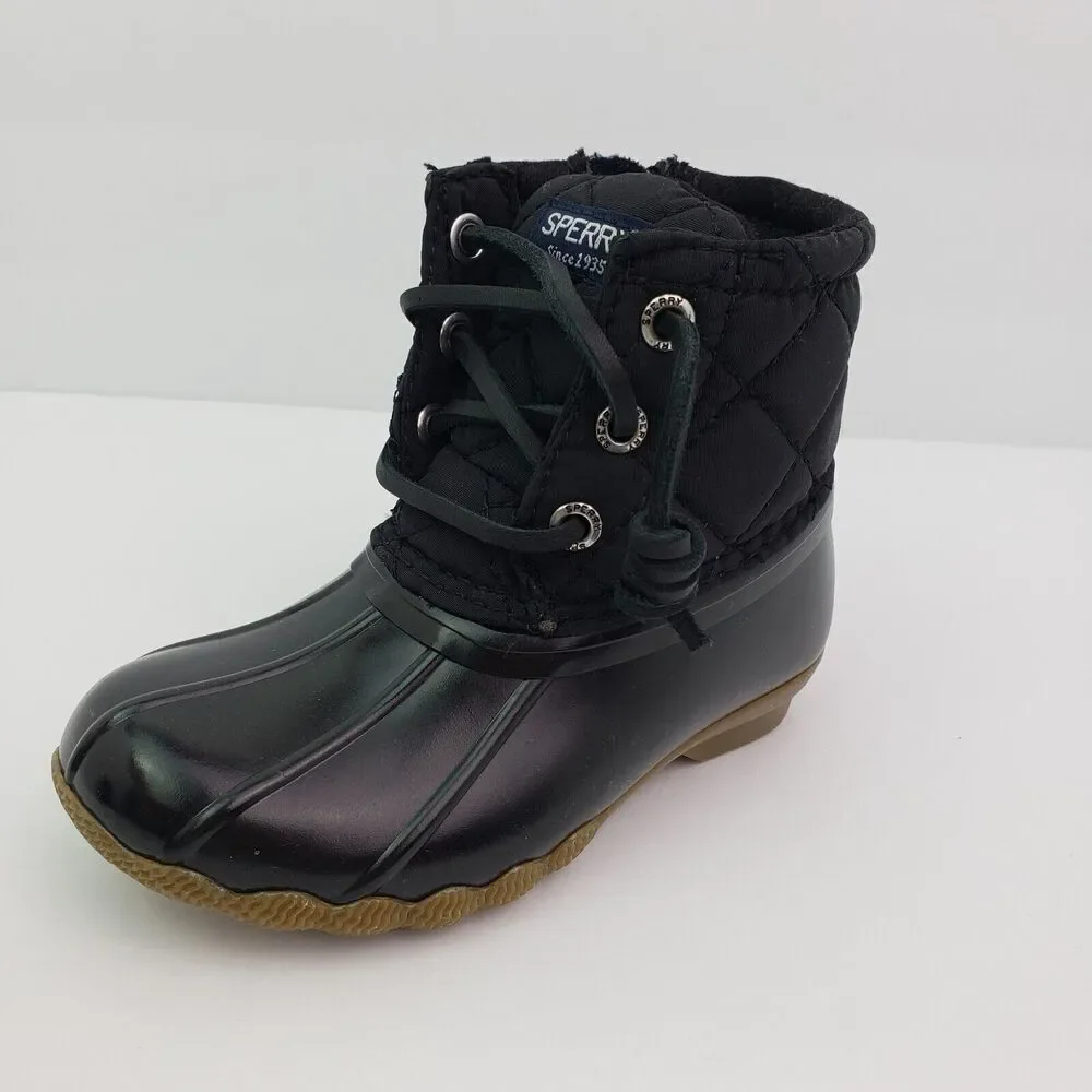 Sperry Top Sider Saltwater Toddler Size 6 Black Quilted Waterproof Duck Boots